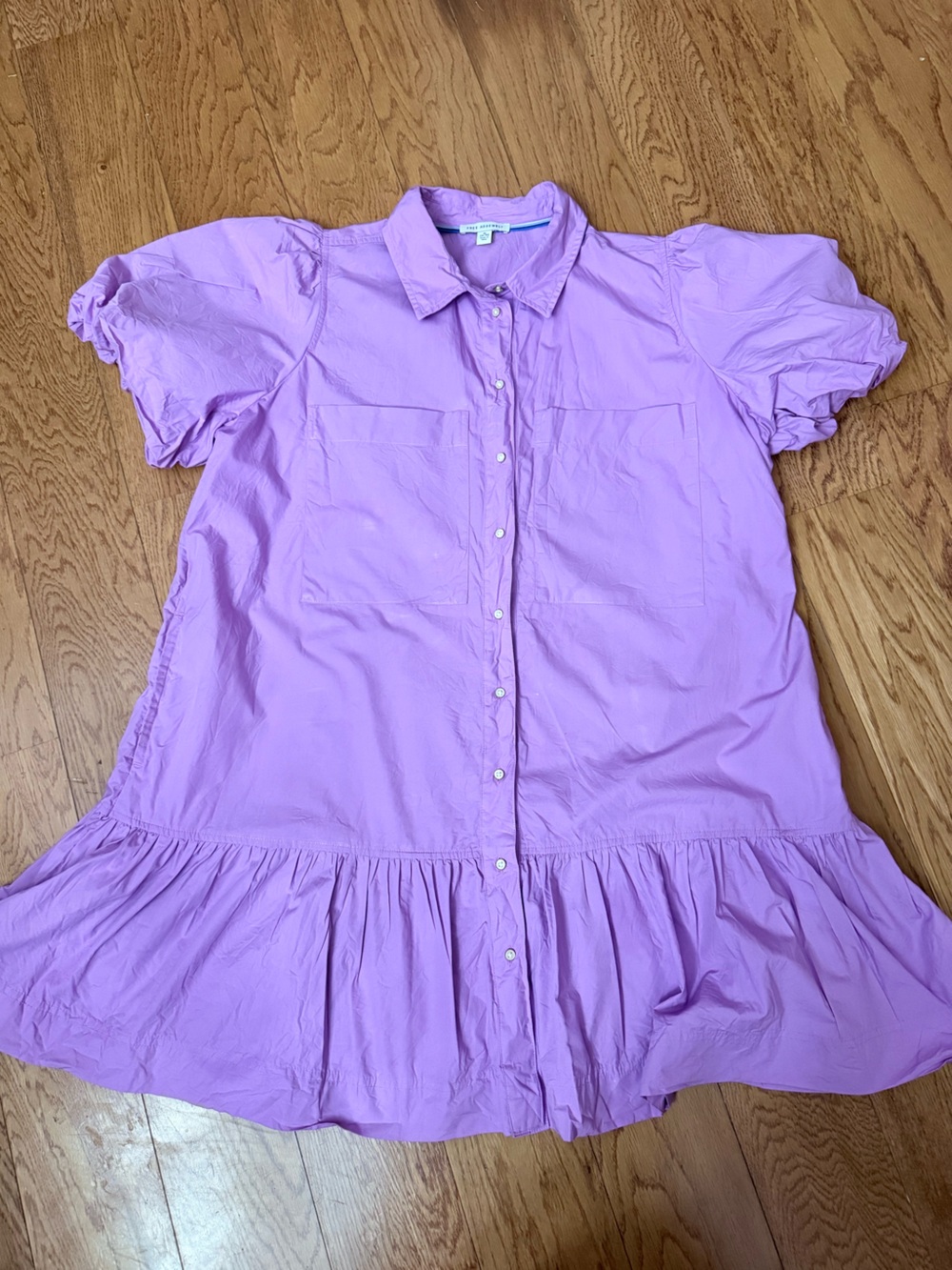 Button-Front Lavender Midi Dress with Ruffled Hem